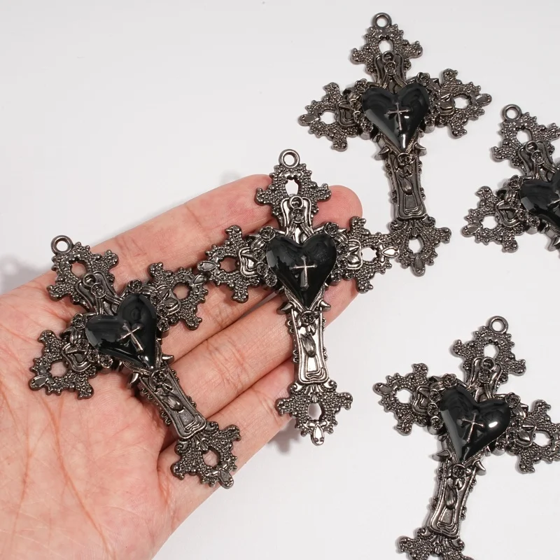 5Pcs Gothic Black Love Imitation Silver Decorative Cross Accessories Thorn Cross Pendant Necklace Bracelet Accessories
