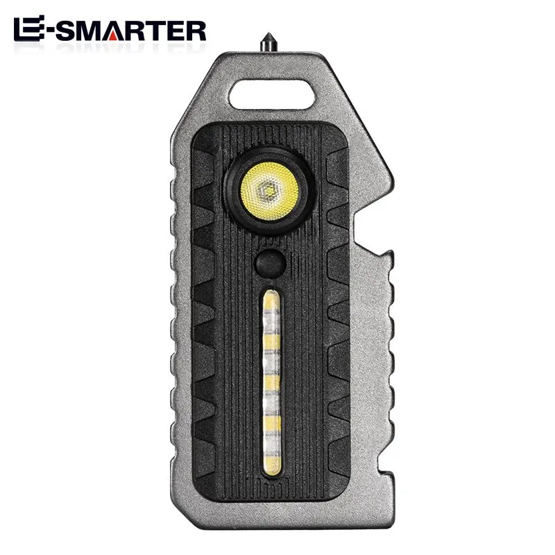 Mini LED Rechargeable Flashlight Keyring Survival Whistle Feature Light Black Silver Color Hiking Camping Portable Flashlight