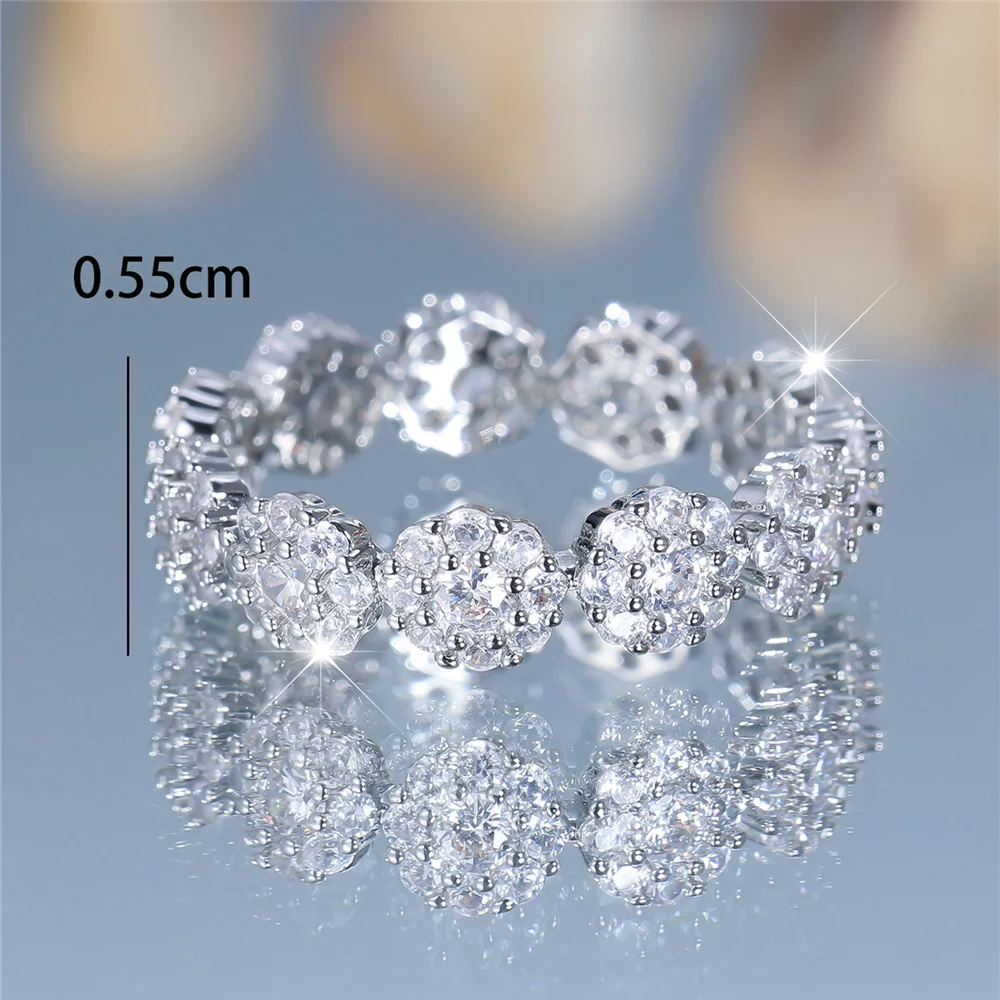 Charm Female White Zircon Stone Round Ring Vintage Rose Gold Silver Color Wedding Band Jewelry For Women