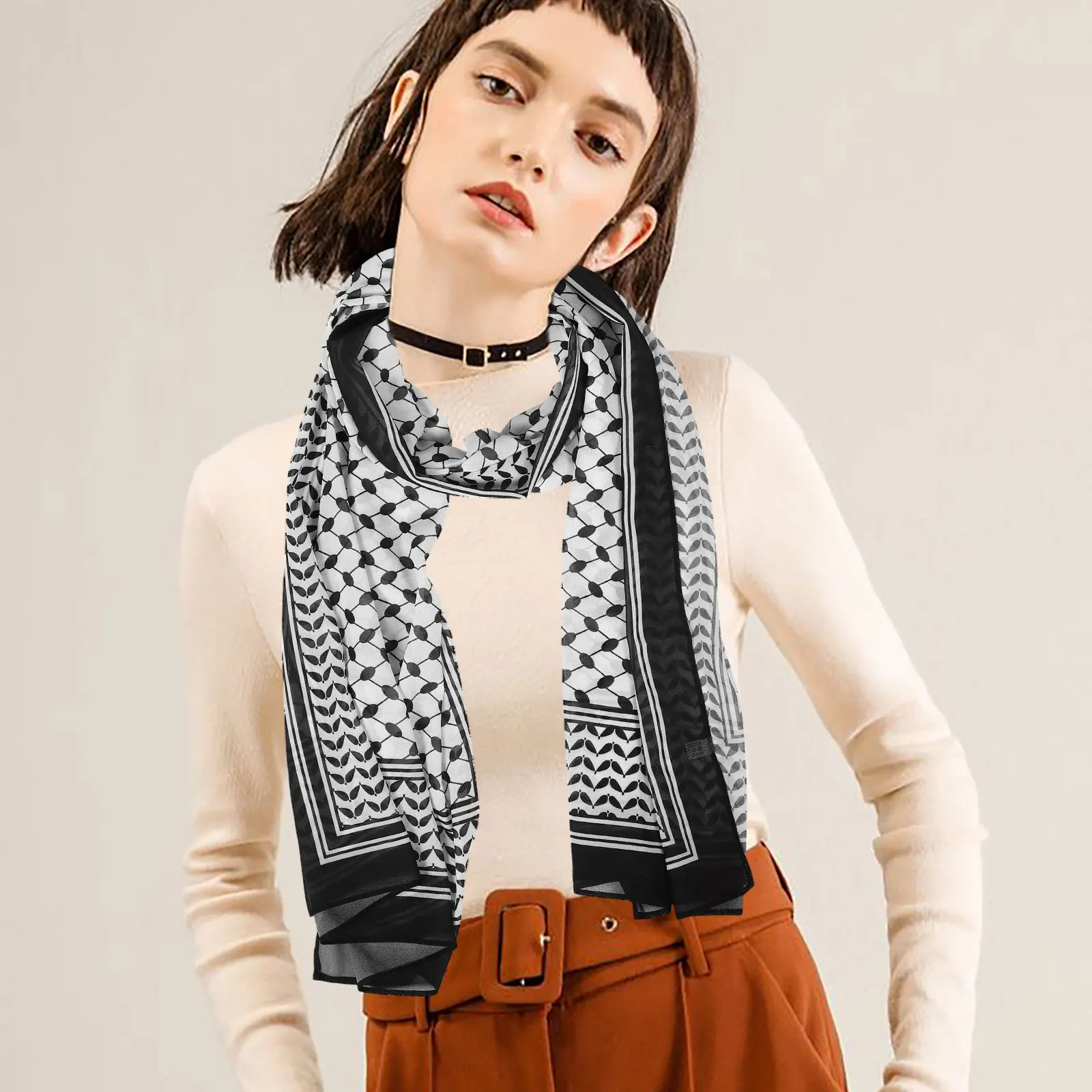 Écharpe en mousseline de soie imprimée, Design moyen-orient, châle enveloppant pour femmes et hommes, mode voyage, accessoire de fête de mariage