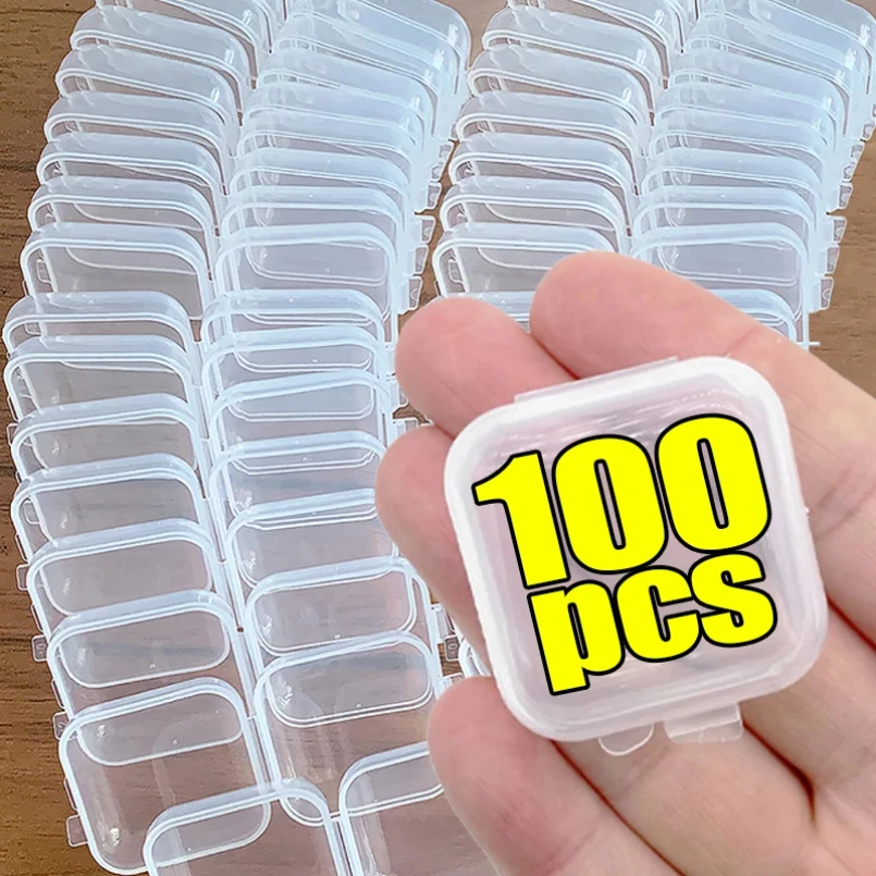 

Mini Jewelry Storage Boxes Plastic Transparent Square Storage Box for Pill Earrings Rings Dustproof Protection Pack Box