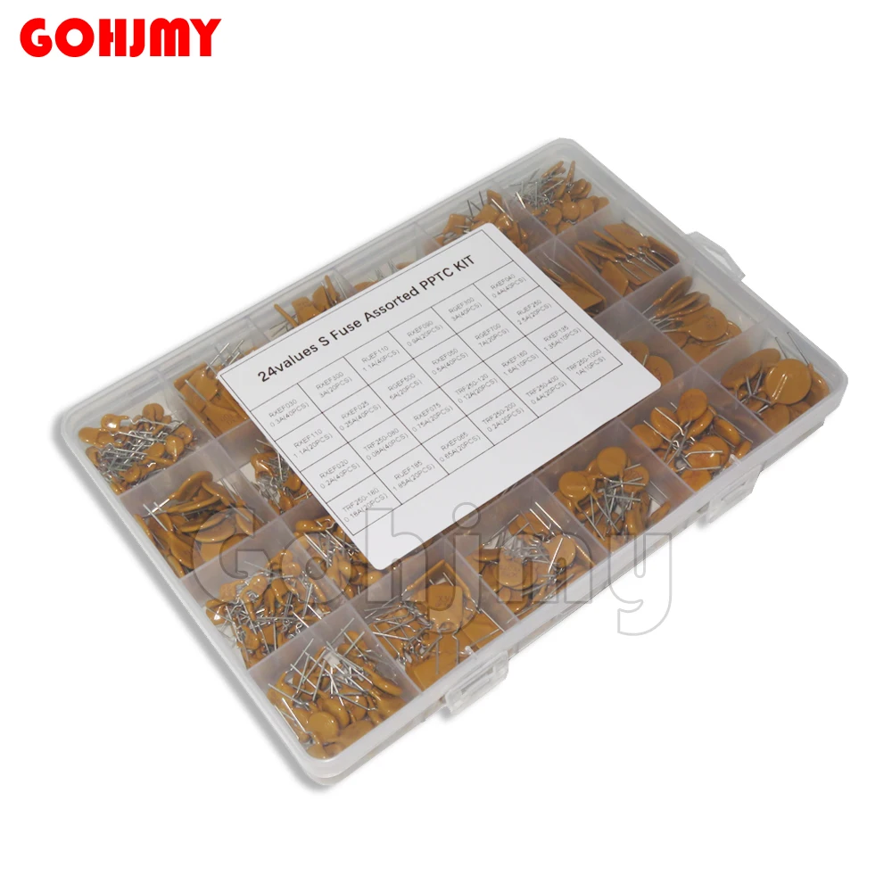 610PCS/Set Self-Recovery Fuse Assorted PPTC KIT 0.05A 0.1A 0.2A 0.25A 0.3A 0.4A 0.5A 0.75A 0.9A 1.1A 1.35A 2A 2.5A 3.75A 24 Kind
