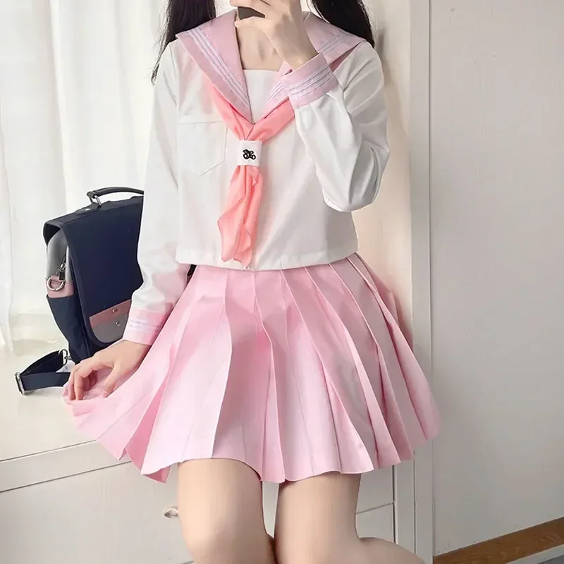 Conjunto coreano de estilo rosa para mujer, uniforme Seifuku de estudiante de secundaria JK, traje de marinero japonés, disfraces Cos para niñas plisadas Sk MN7