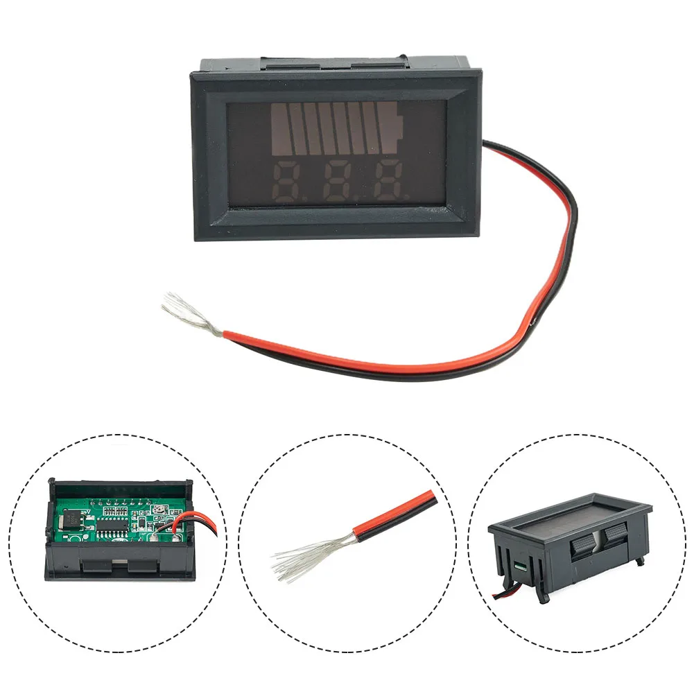 Voltímetro digital LED fácil de usar para carros, motocicletas e veículos marinhos, display transparente com barras de energia vermelhas e verdes