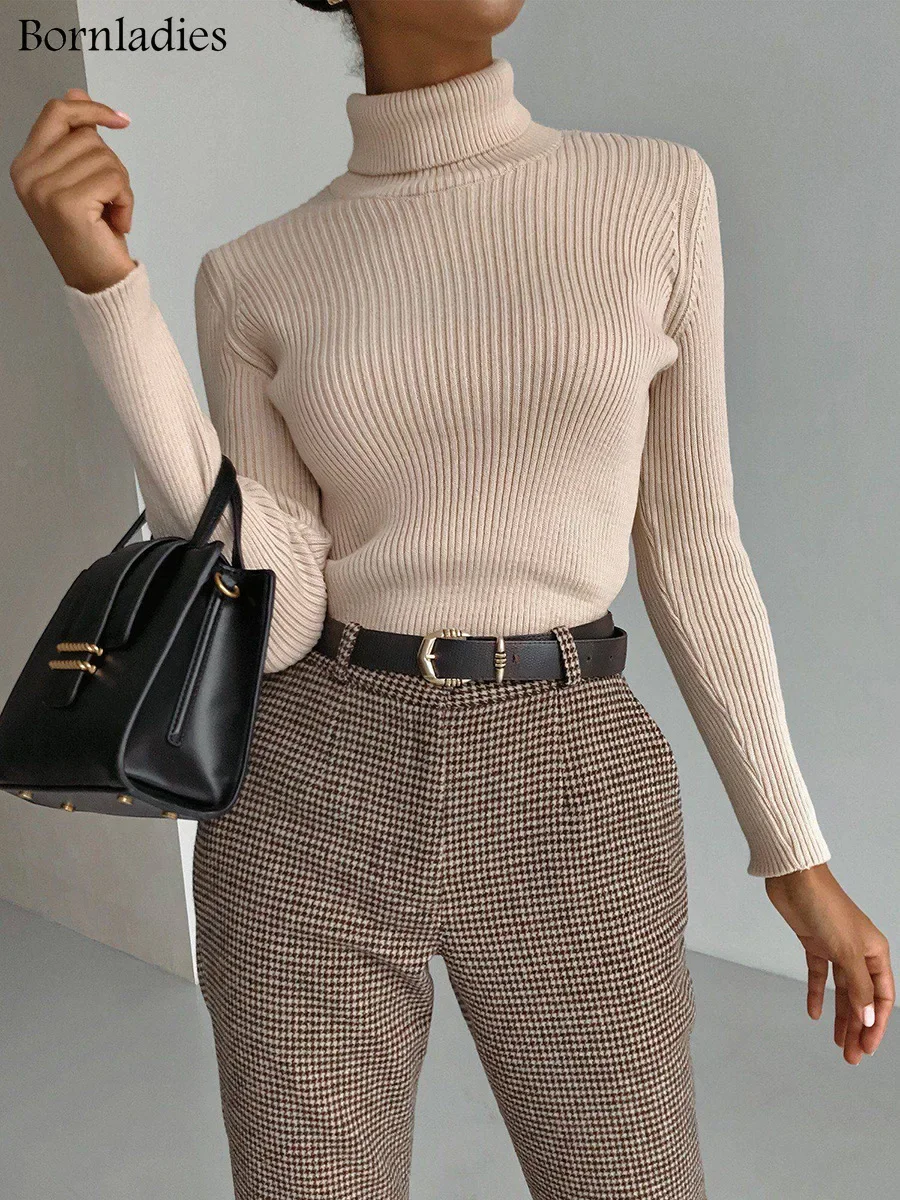 Bornladies Thicken Women Turtleneck Sweaters Autumn Winter Tops Slim Women Pullover Knitted Jumper Soft Warm Pull Свитер Женский