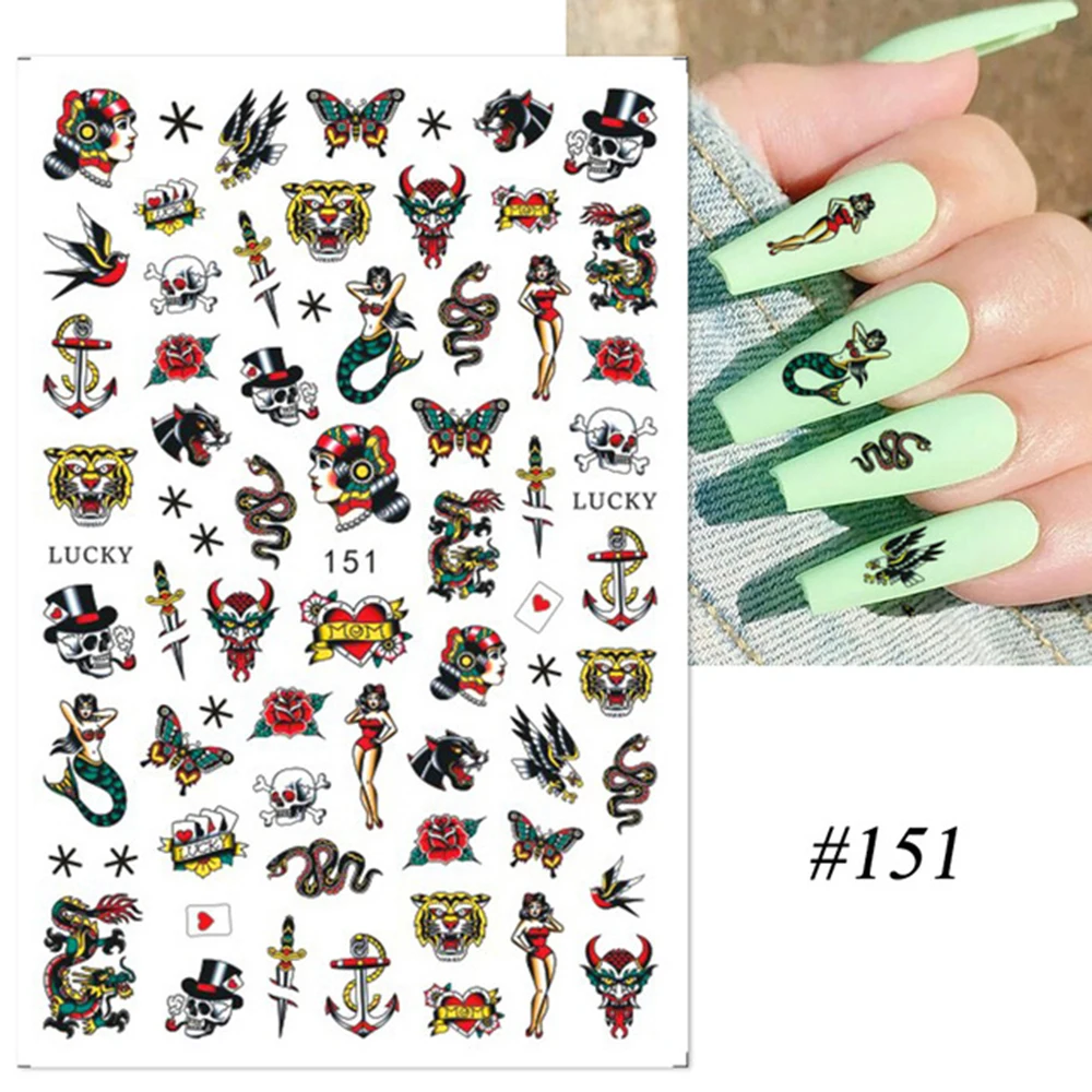 New 3D Black Gothic Style Dragon Snake Nail Stickers Self Adhesive Slider Chinese Nails Art Decoration Decals Wraps