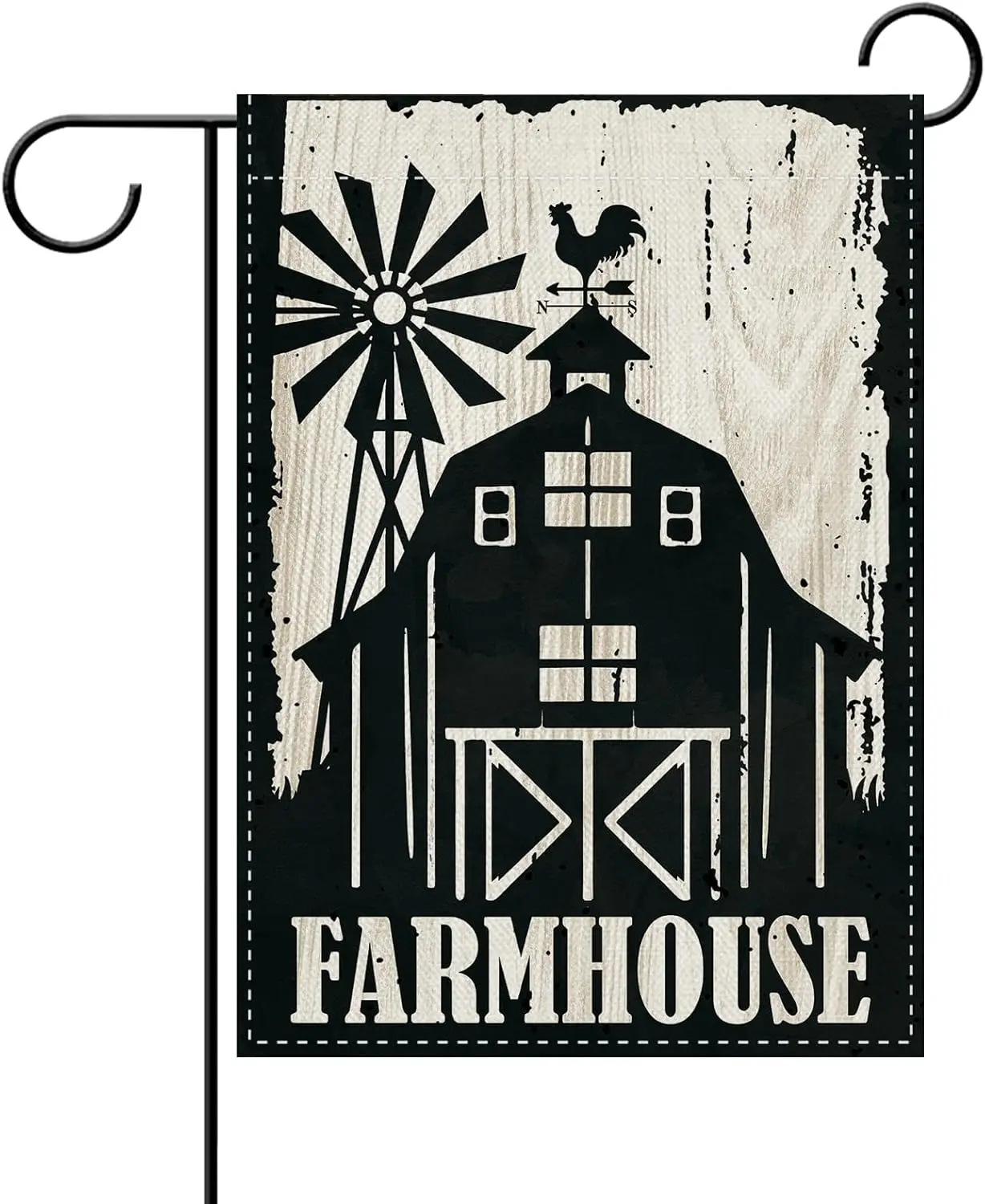 Dyrenson Vintage Farmhouse Decorative Garden Flag, Black White Retro Farm Barn Windmill Rooster Yard Outside Home Decoration AAS