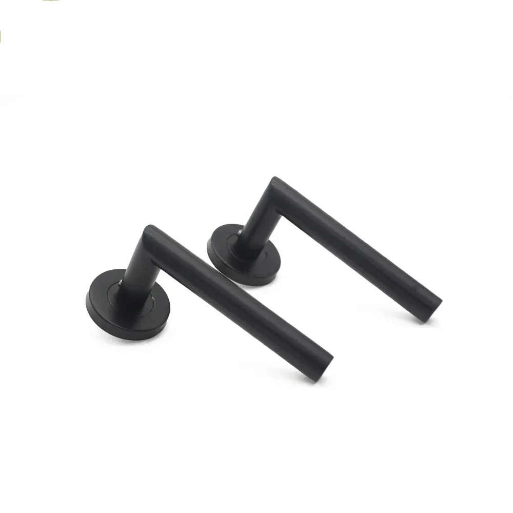 1Piece  Door Handle 304 Brushed Stainless Steel Tube Hollow Spray Paint Frosted Black Round Cover Split Right Angle Door Handle