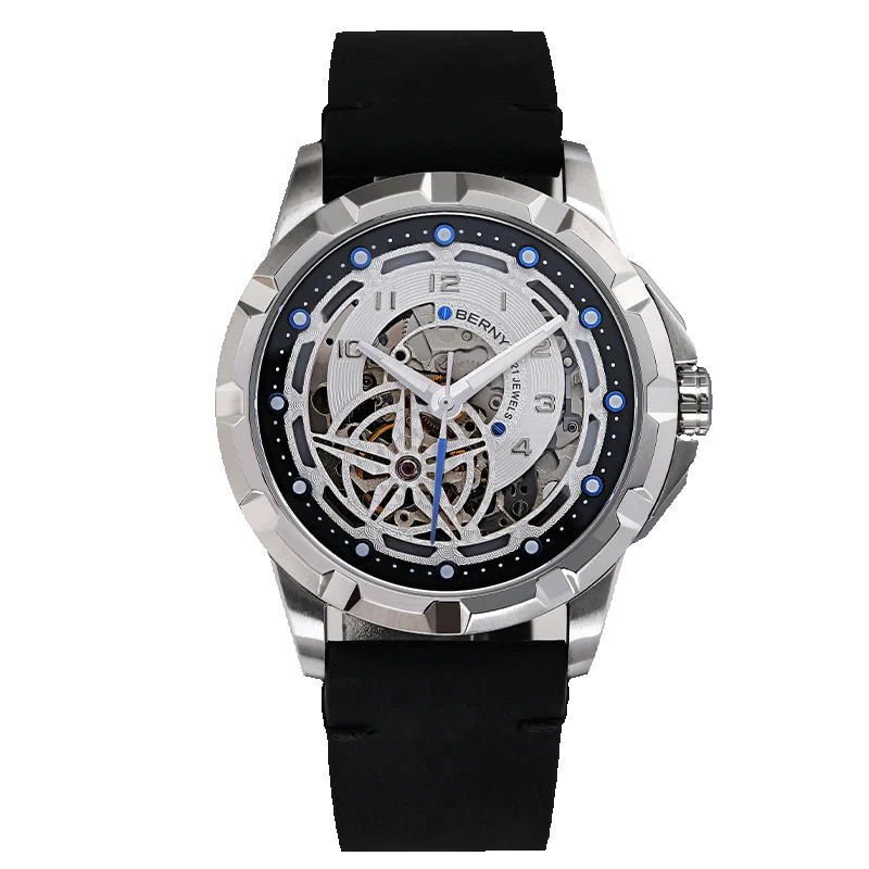 BERNY Männer Automatische Selbstaufzug Uhr BERNY 8N24 Skeleton Mechanische Uhren Luxus Steampunk Leuchtende Wasserdichte Armbanduhr