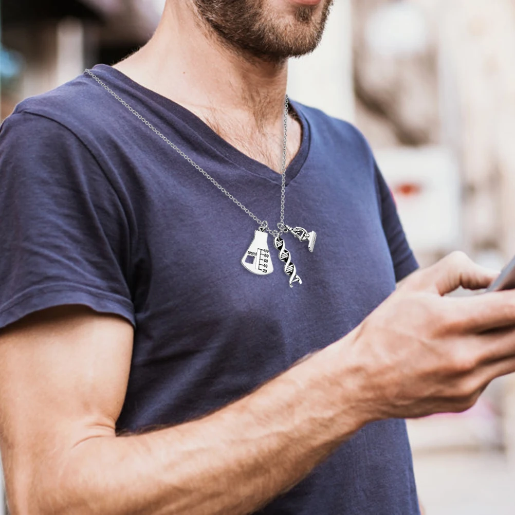 

DNA Chemical Necklace Microscope Pendant for Women Molecule Creative Alloy Chain Clavicle Jewelry Teachers' Day Gift