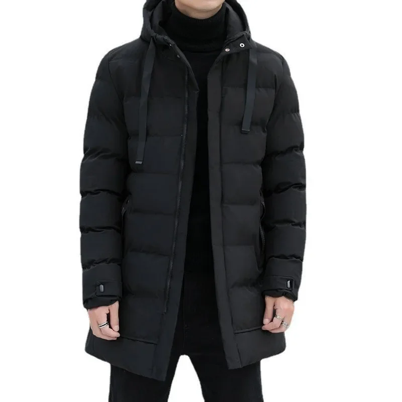 Manteau à capuche mi-long en coton pour hommes, vêtements de travail, veste longue, hiver, nouveau, 2024