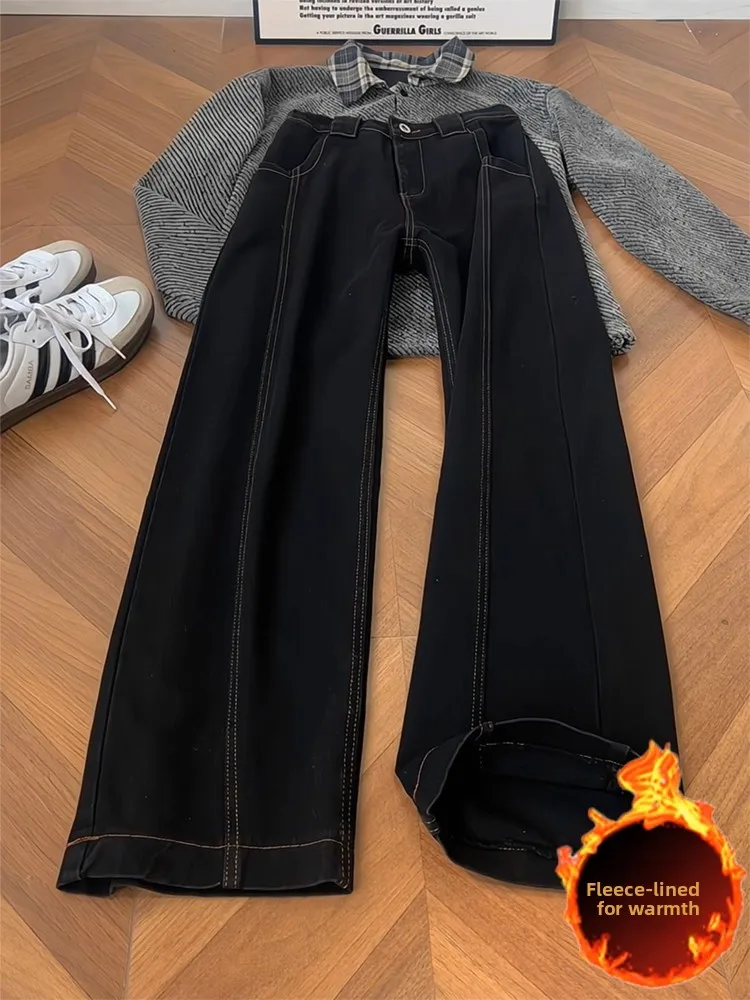 

Bla Sla Cut Thiened Fce Lined Свободные прямые джинсы Мужские осенне-зимние джинсы High Street Vibe Повседневные прямые джинсы...