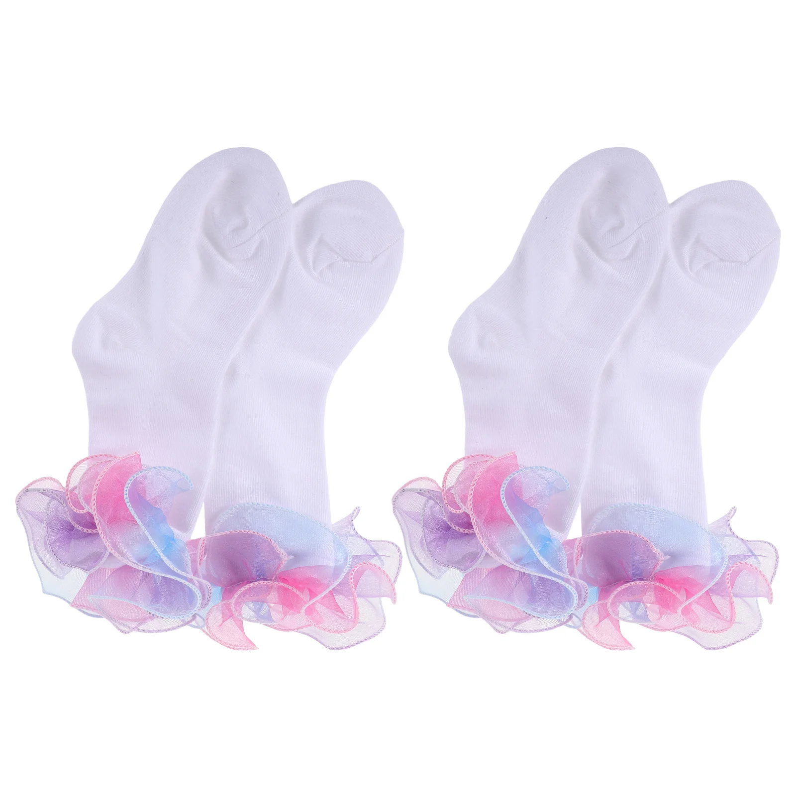 

2Pairs Rainbow Lace Socks Girls Breathable Princess Knee High Stockings Ruffle Trim Soft Cotton Toddler Kids Fashion