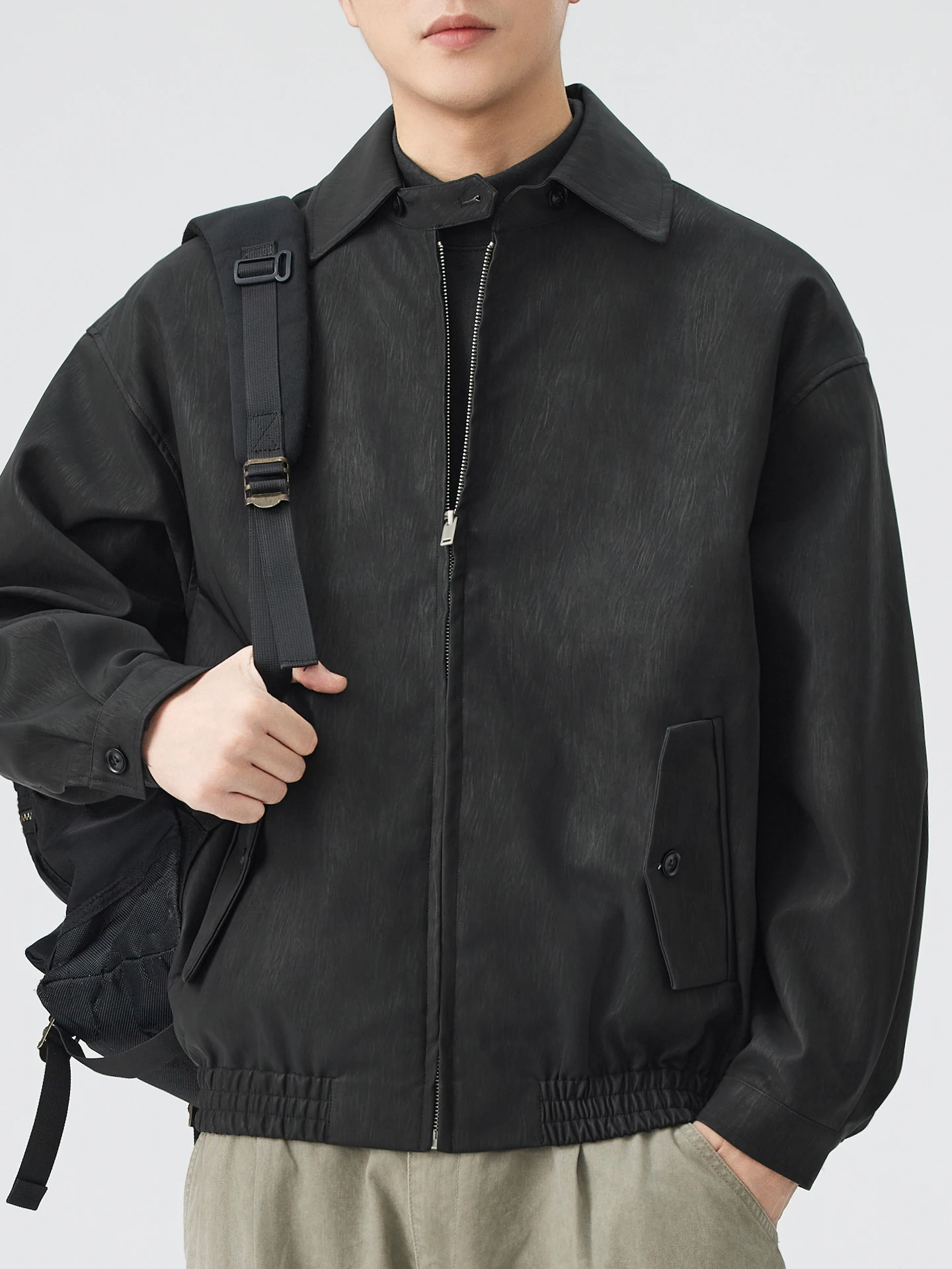 

Мужская кожаная куртка EOOY в стиле ретро, мотоциклетная куртка с отложным воротником, универсальная модная повседневная верхняя одежда в американском стиле