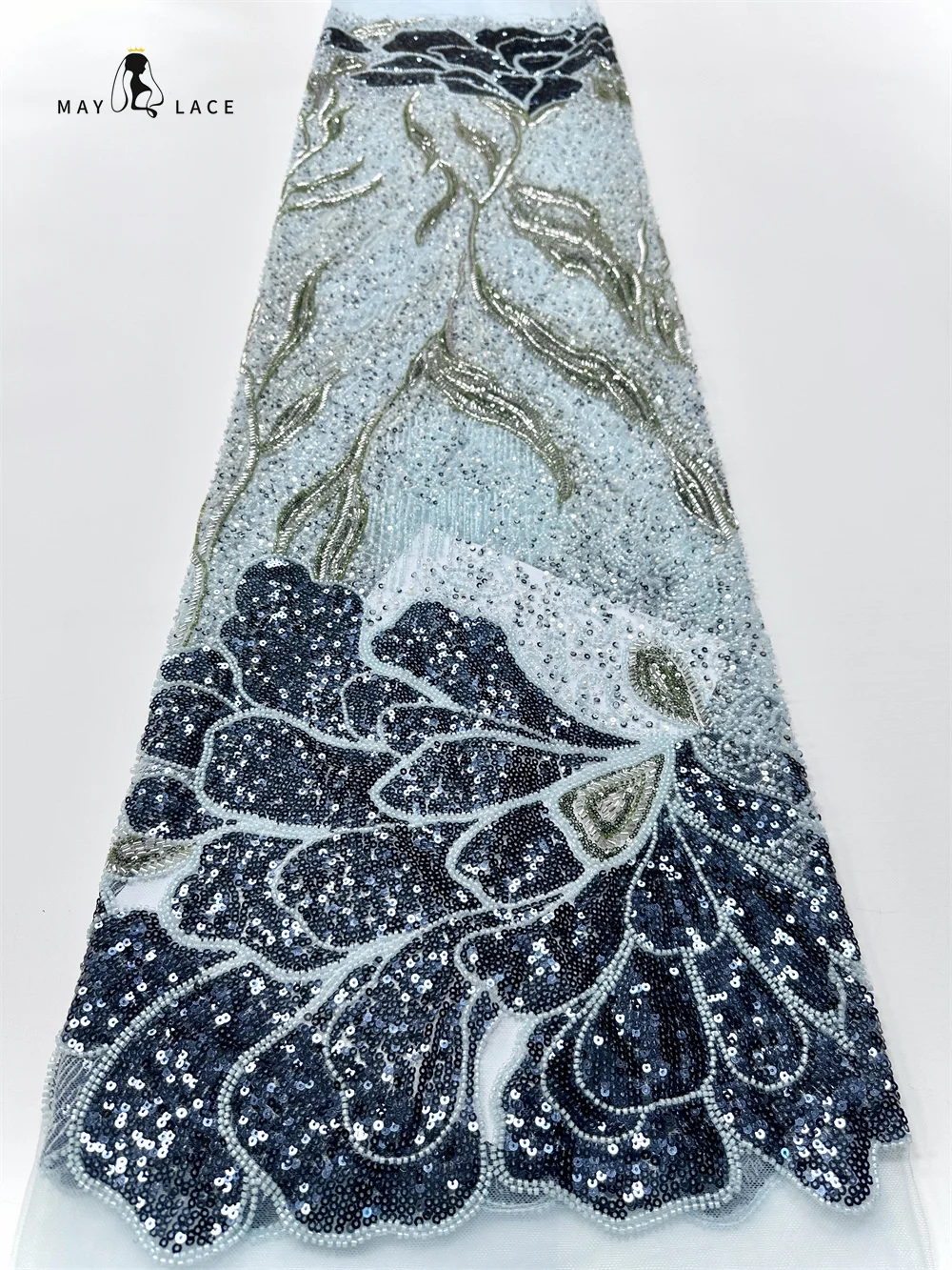 

African Nigerian Material Beaded Lace Fabric For Wedding With Sequins 2025 High Quality Embroidery French Lace Fabrics Dresses