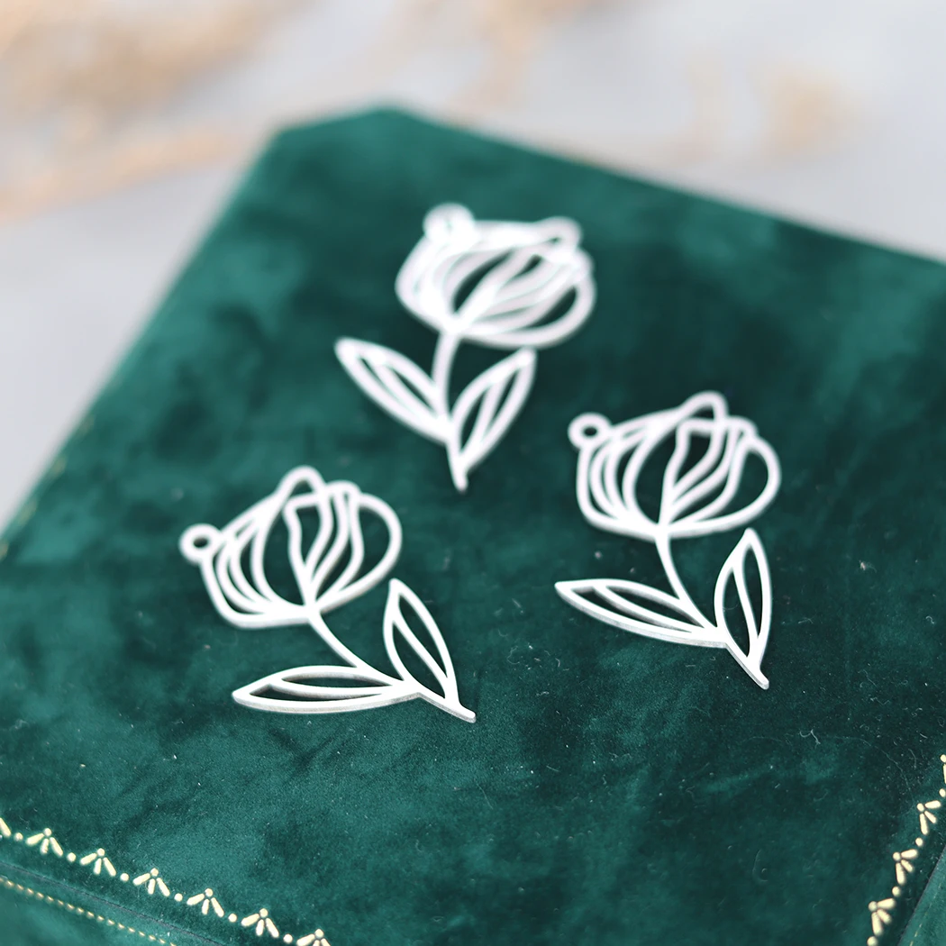 3 szt. Linia artystyczna ze stali nierdzewnej kwiat diy Vintage frędzle kolczyki Craft wisiorek Charms do tworzenia biżuterii akcesoria naszyjnikowe — zdjęcie 6