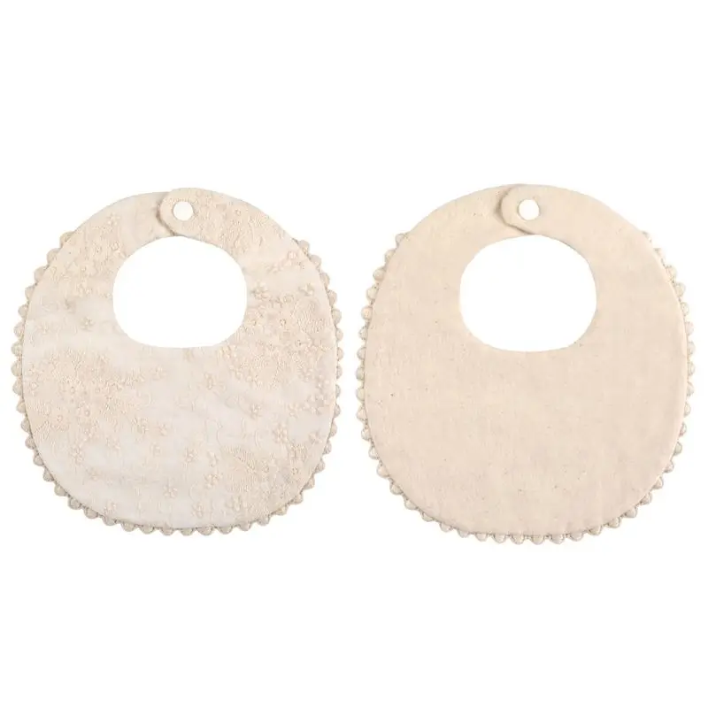 Boho Beige Baby Unisex Cotton Drooler Bibs With Embroidery Flowers for Eating 360° Bibs for Newborn Infant for Drooling