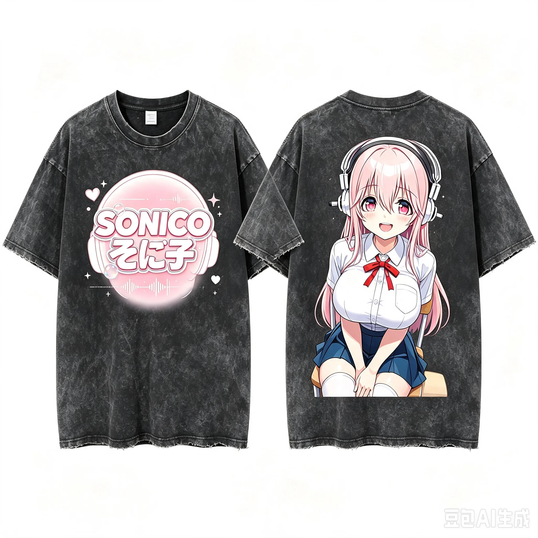 Super Sonico Front And Back Printed Crew Neck Short Sleeve Comfortable Women And Men Fashion T Shirt
