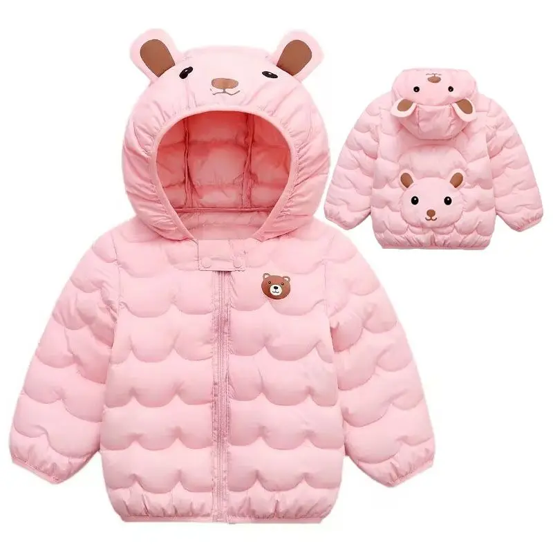 Children\'s Down Cotton Jacket 2024 Winter New Boys Fashion Cute Cartoon Bear Hooded Coat Girl Warm Coat 0-5 Years Old