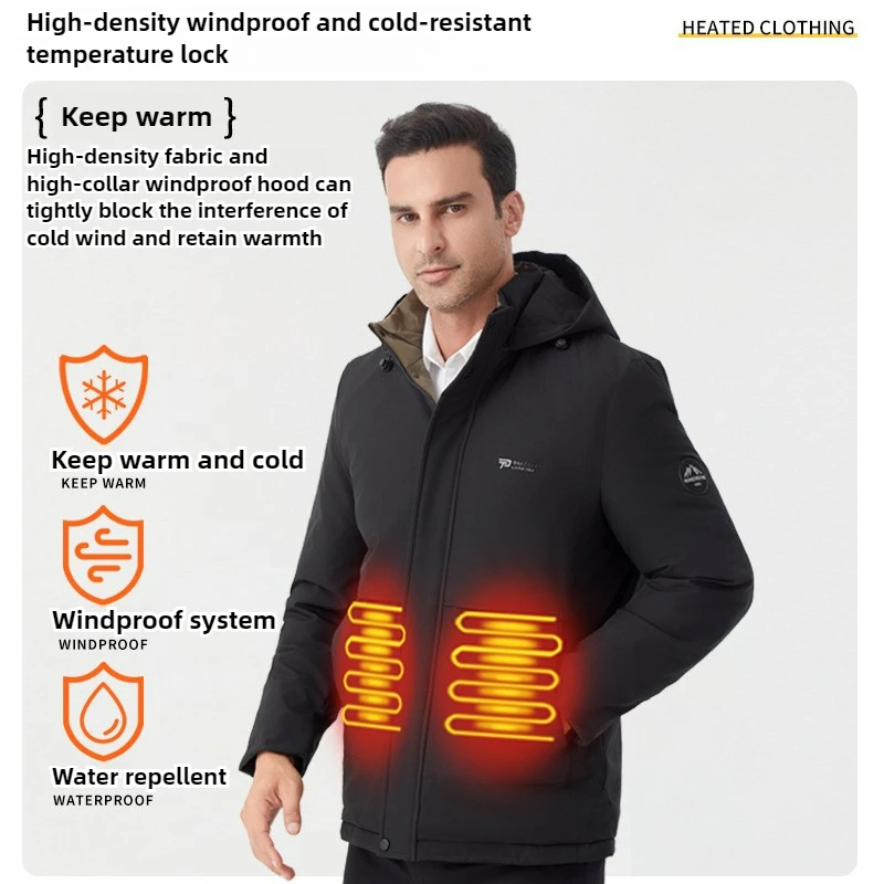 Winter Heated Jacket 4 Areas Mens USB Self Heating Clothing Heater Thermal Fleece Coat Body Warmer Outdoor Sports Padding Parkas