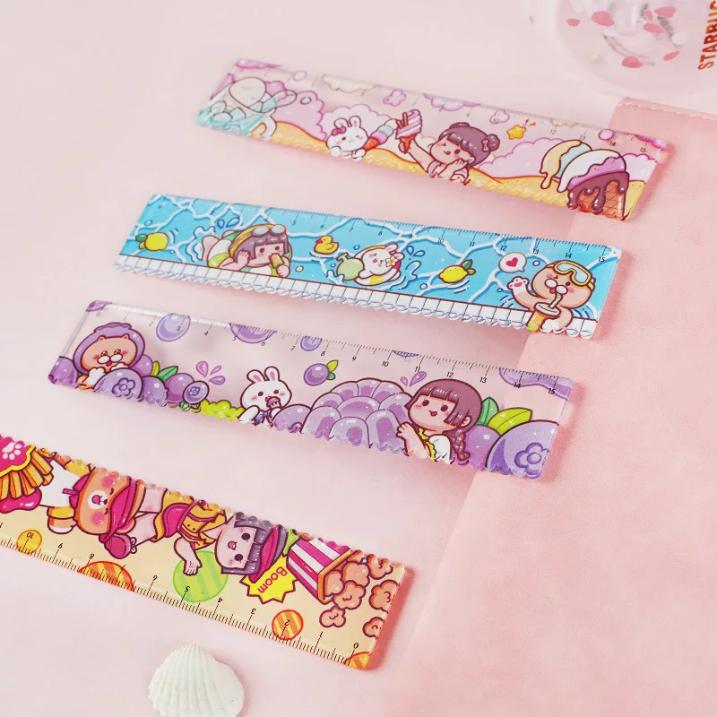 15CM Cute Cartoon Girl Straight Ruler Kawaii Stationery Funny Drawing Gift Korean Office School Measuring Drawing