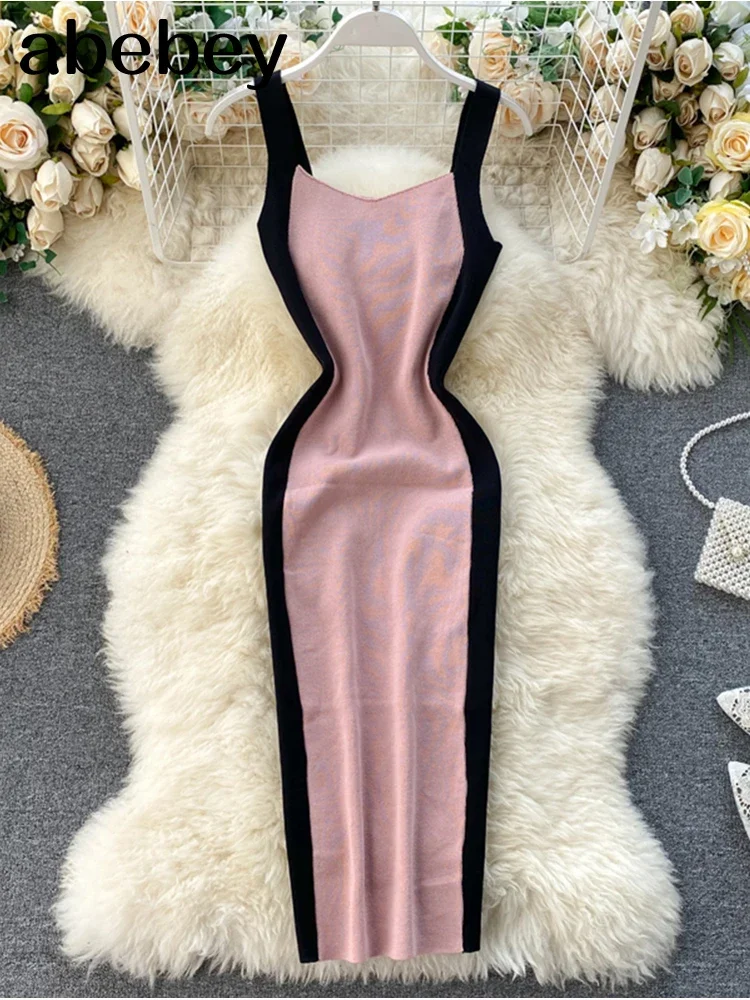 الصيف المرأة الحياكة غمد رسائل تانك فستان أنثى Bodycon محبوك بروتيل أكمام المرقعة فساتين صغيرة للمرأة