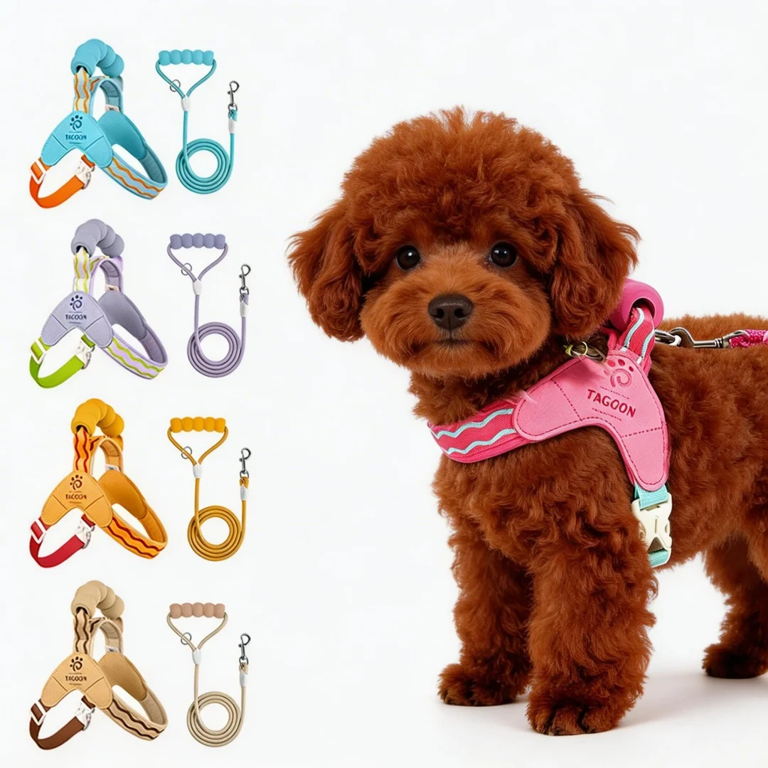 Fashion  Soft Dog Harness and Leash Set - Escape Proof Vest with Breathable Lining for Kittens Small Dogs Cats Puppy Walking