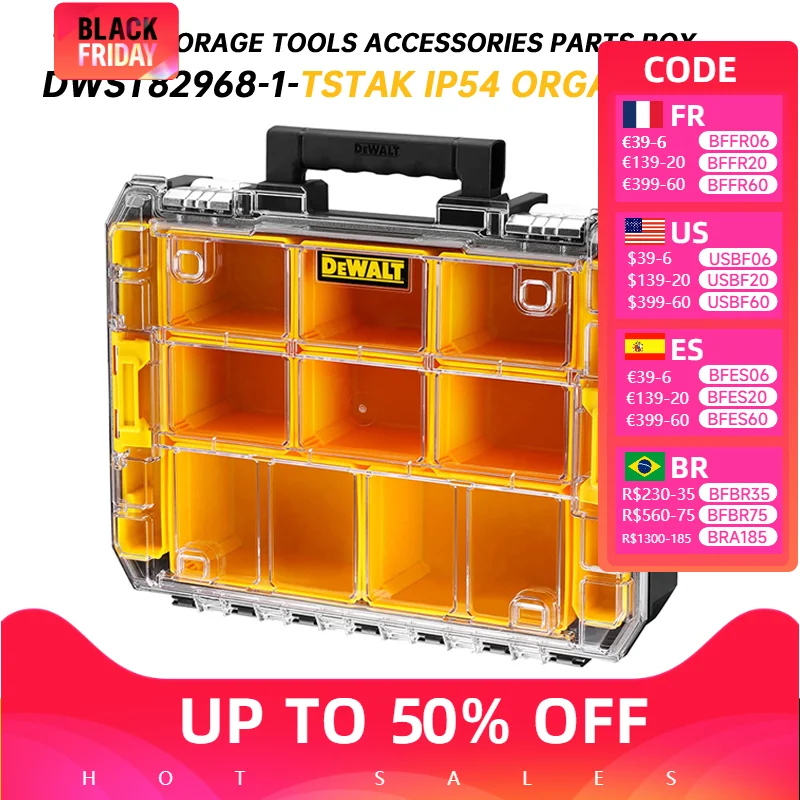 DEWALT TSTAK Watersealed Organiser DS100 IP54 Tapa Transparent Portable Storage Tools Accessories Parts Box DWST82968-1