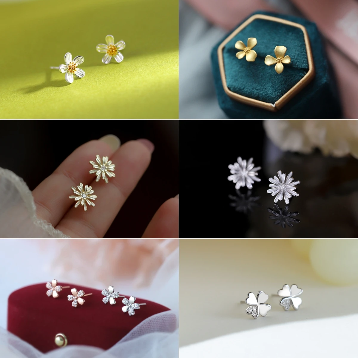 New Arrival Trendy Flower Personality Earrings for Women Silver Color Hypoallergenic Stud Earring Girls Party Fashion Jewelry