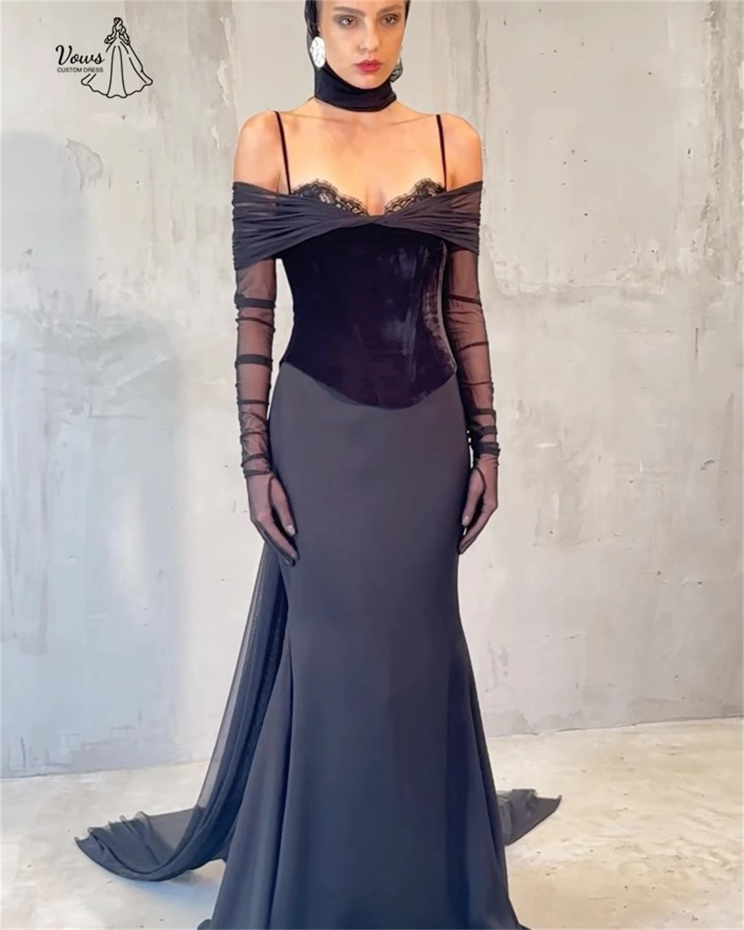 Vows dentelle Robe de bal Robe noir robes de soirée femme robes de soirée élégantes 2025 sur mesure queue de poisson Robe de soirée bal de mariage