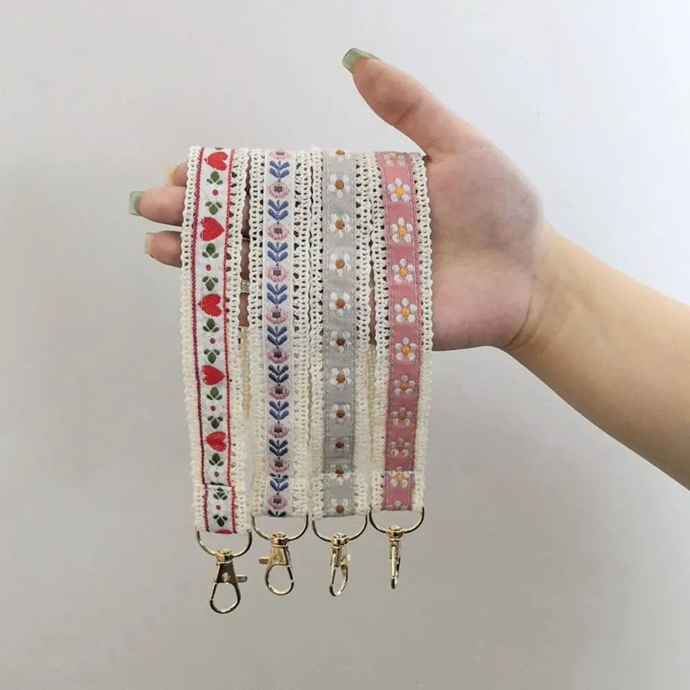 Versatile Anti-Lost Lace Wrist Strap Colourful Cloth Flower Keychain Ethnic Style Exquisite Trinket Ethnic Style Lanyard Women