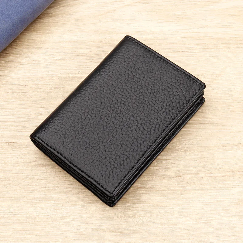 Slim Leather Card Wallet with ID Window Multi Slot Top Grain Cowhide Credit Card Holder Premium Pebble Leather Pocket Purse