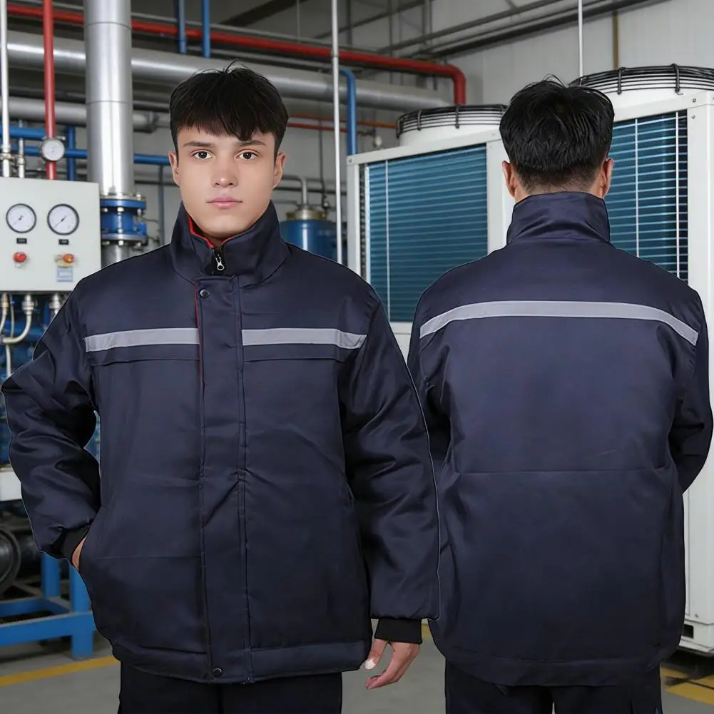 Men's Thickened Cotton Jacket Windproof Warm Winter Outdoor Workwear Reflective Strip Cold-resistant Cotton Coat Business Casual