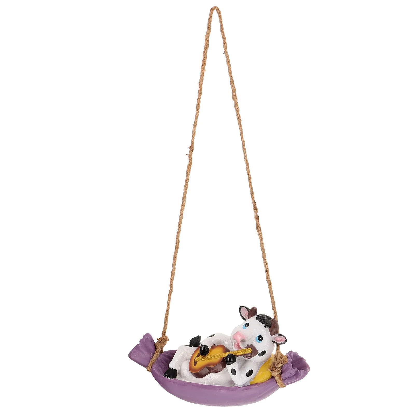 

Yellow Cow Playing Guitar on Swing Pendant Resin Decoration for Garden Courtyard Balcony Yard nament Statue Craft
