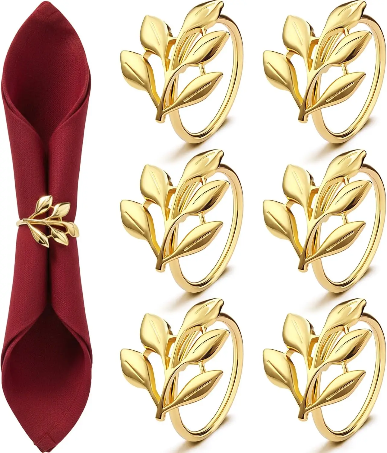 1-24PCS New Leaf Design Metal Napkin Rings Smooth Edge Table Decor for Wedding Party Banquet Special Event Dinner Supplies