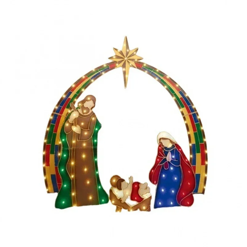 Outdoor Christmas Decoration Lighted Outdoor Nativity Set Jesus Nativity Scene With LED Lights For Holiday Lawn Garden Decor