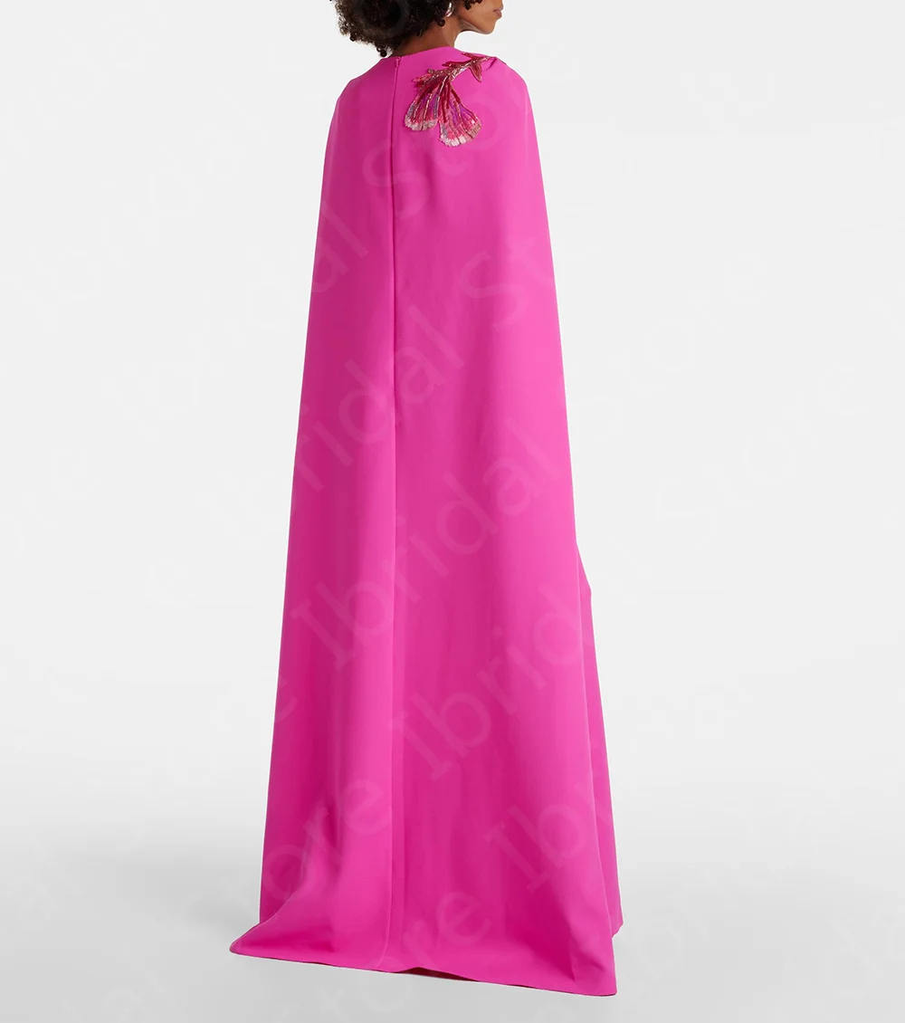 Unique Arabic Hot Pink Mother of the Bride Gowns with Cape 2024 Mother Dress for Wedding Scoop Neck Wedding Party Dress Applique