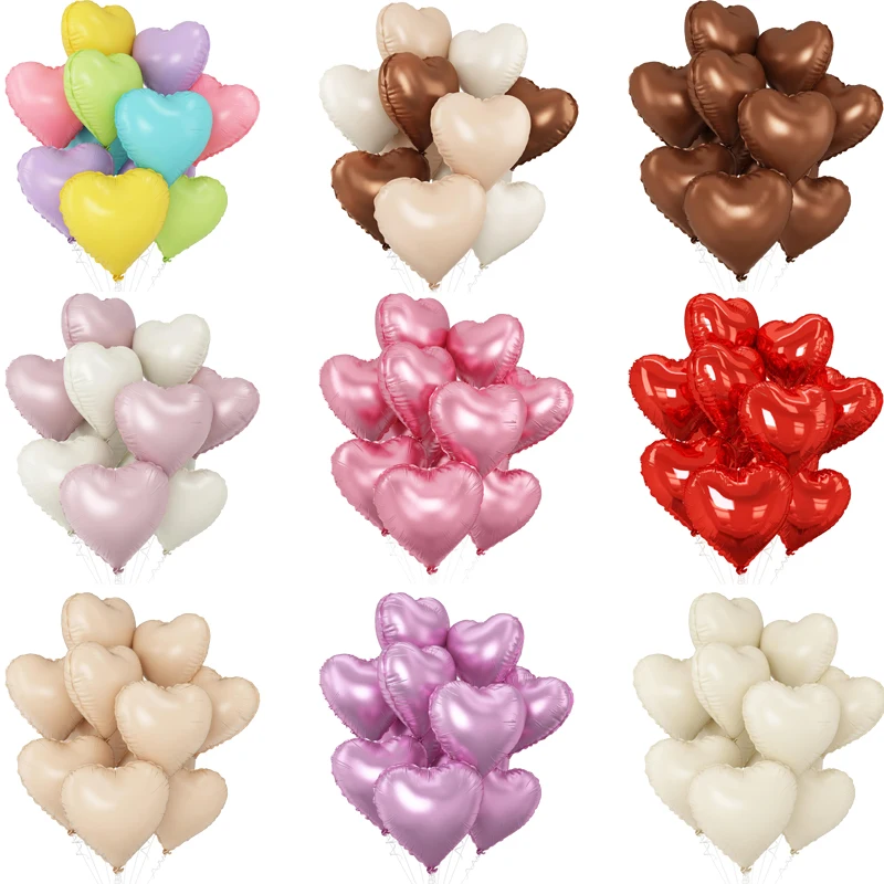

10Pcs 18 Inch Cream Chocolate Heart Aluminum Film Balloon Set for Adult Birthday Wedding Valentine's Day Anniversary Decoration