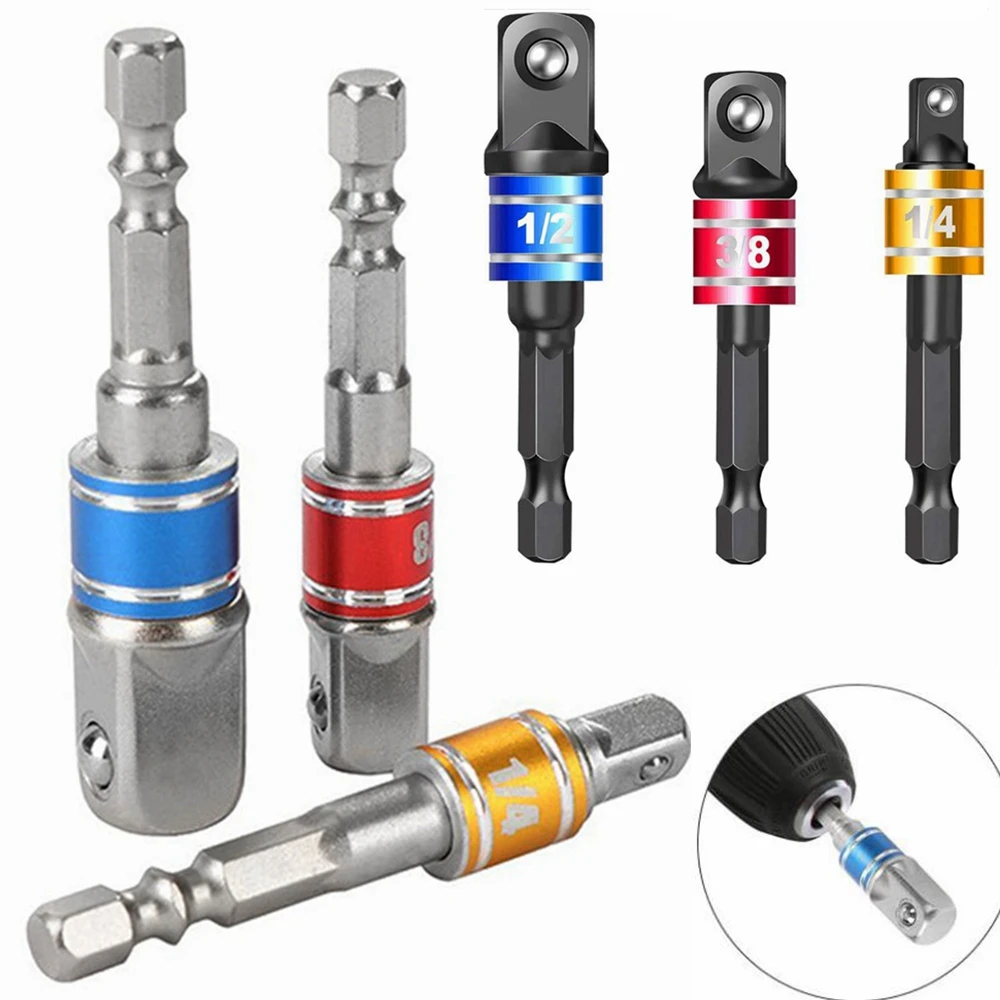 Drill Socket Adapter Converter For Impact Driver With Hex Shank To Square Socket Drill Bits Bar Extension Set 1/2 3/8 1/4 Size