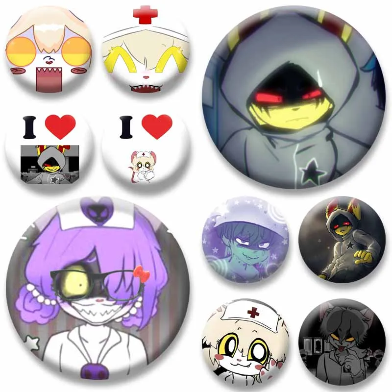 Horror Anime Terrible Mouse Icons Button Pins Lorna Damm Leima Luke Round Brooch Creative Tinplate Badge for Backpack Decoration