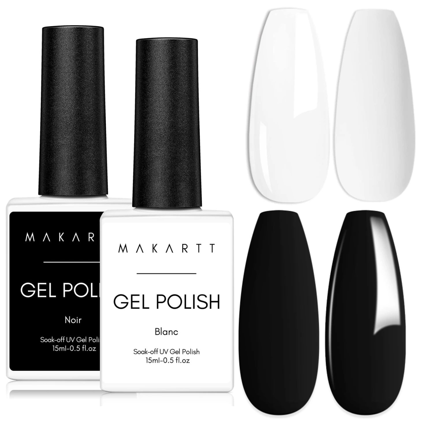 Makartt Gel Nail Polish Set,Black White 15ml Gel Polish,Soak Off UV LED Nail Gel Polish Long Lasting Nail Art Starter Manicure