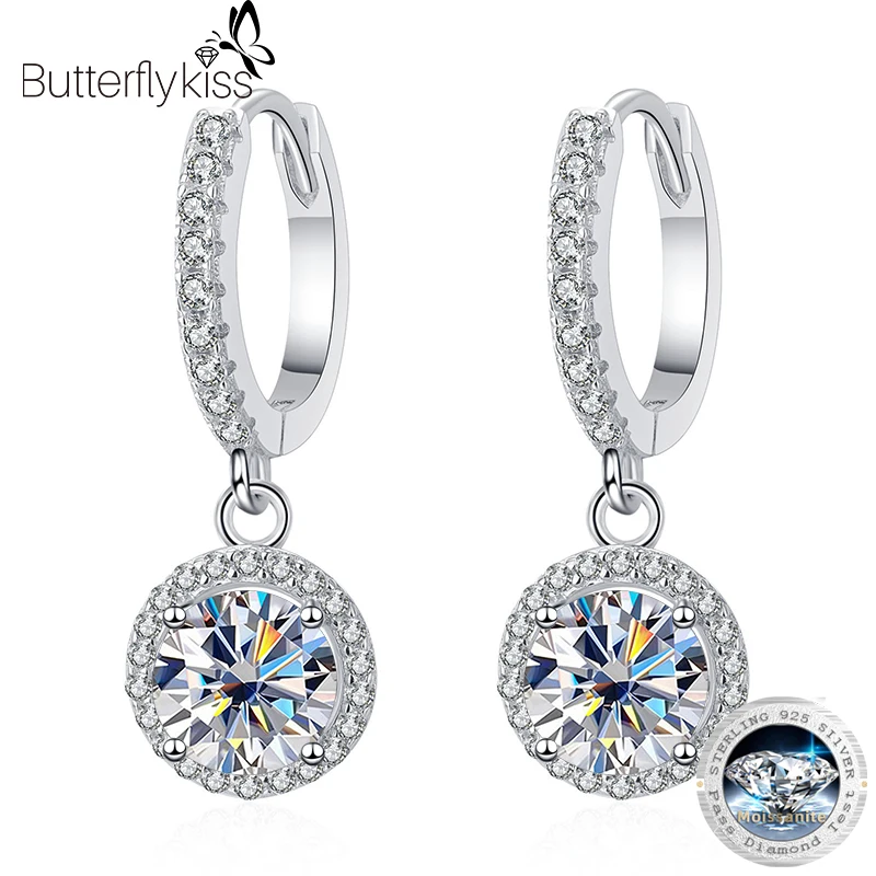 

Butterflykiss Real 1.0Carat D Color Moissanite Drop Earrings For Women S925 Sterling Silver Sparkling Wedding Party Fine Jewelry