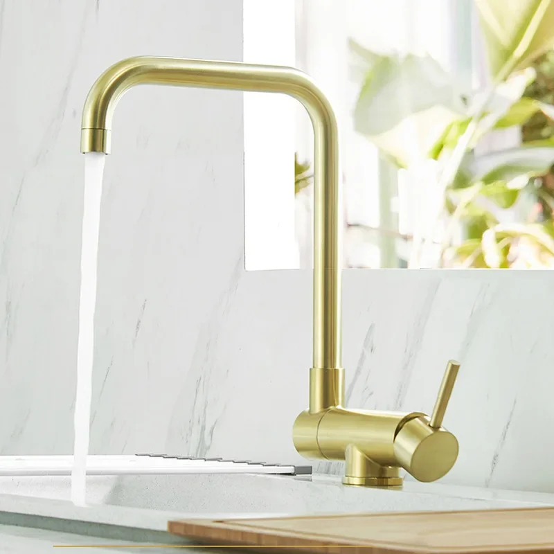 Brushed Gold kitchen Sink Faucet 360 Rotation Folding Kitchen Faucet Stainless Steel Lead  Bathroom Sink Faucet Mixer Tap