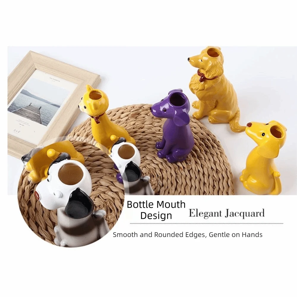 Wacky Style Handcrafted Dog Vase Whimsical Resin Dog Planter Unique Cute Animal Puppy Statue Coffee Table
