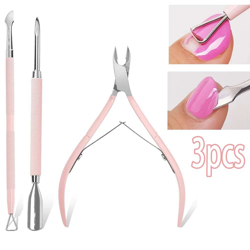 ที่ตัดหนังกำพร้าสแตนเลสแบบสองหัว 3 ชิ้น + กรรไกรตัดเล็บมืออาชีพ สำหรับกำจัดหนังกำพร้า/น้ำยาทาเล็บ อุปกรณ์ทำเล็บ