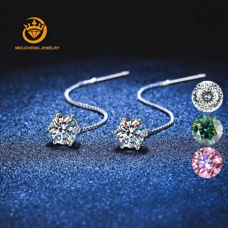 

18K White Gold 925 Sterling Silver Dangle Earring Moissanite Stud Earrings Total 2Ct Moissanite Jewelry for Women Wedding