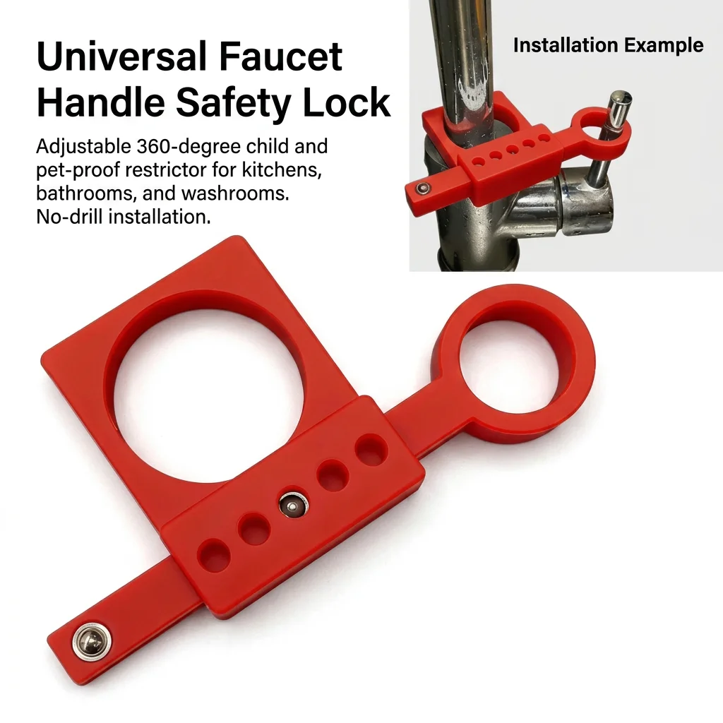Universal Faucet Lock Adjustable Safety Restrictor for Kids and Pets Anti Slip Silicone ABS No Drill Kitchen Bath Tool