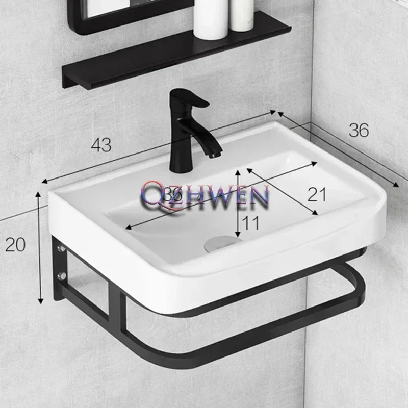 벽걸이 세라믹 세면대, 발코니용 소형 욕실 싱크대, 핸드 워시 베셀 싱크대, 수도꼭지 벽걸이 싱글 대야, 43*36*20cm 
