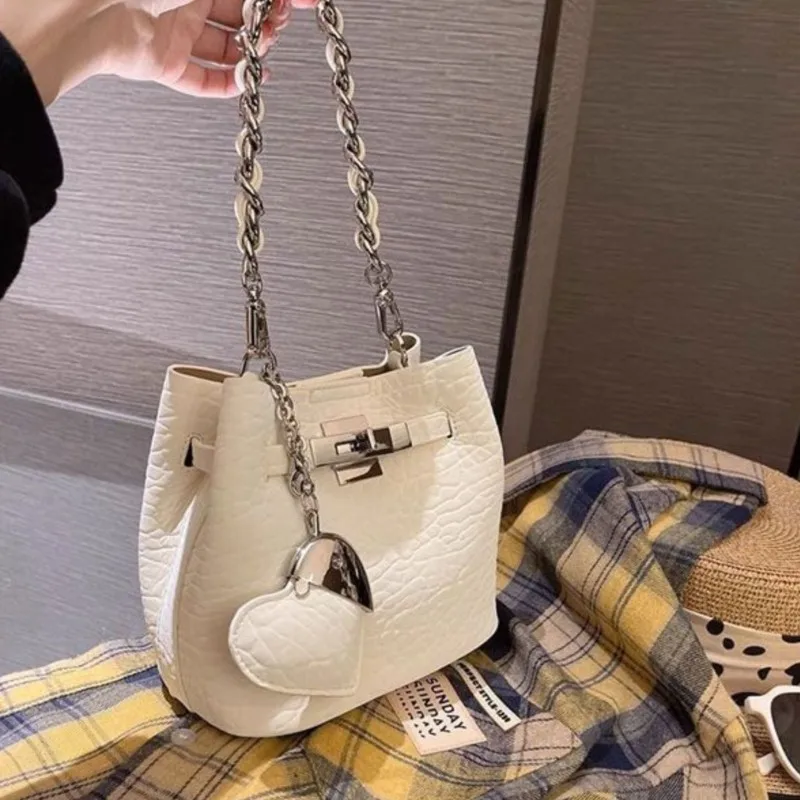 

Fashion Chain Simple Handheld Bucket Bag Women Leather Texture Small Capacity Shoulder Bag Ladies Daily Versatile Crossbody Bags