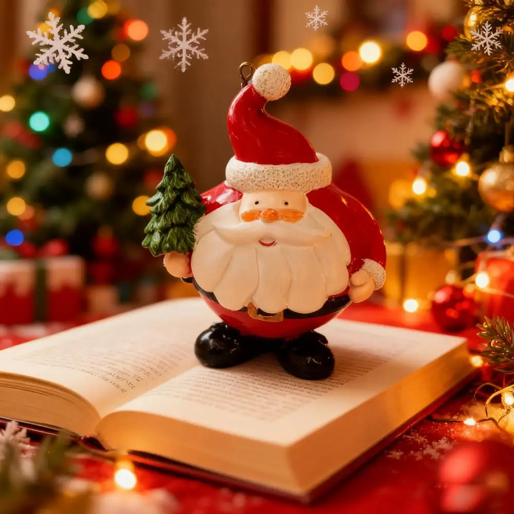 Resin Christmas Ornament Plump Santa Claus Figurine Resin Christmas Tree Ornament Cute Holiday Decor Statue with for Desktop